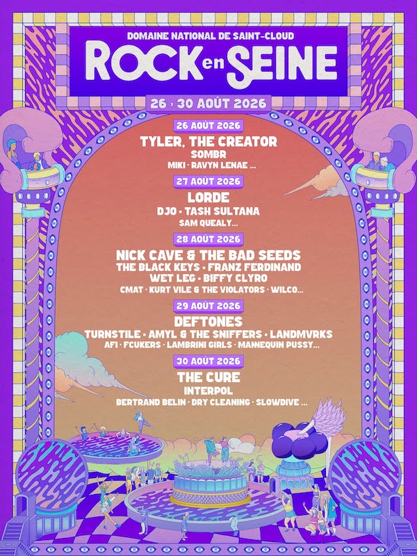 Affiche Rock en Seine au Parc National de Saint-Cloud du 26 au 30 août 2026