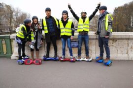 unusual ride in Paris on a Hoverboard