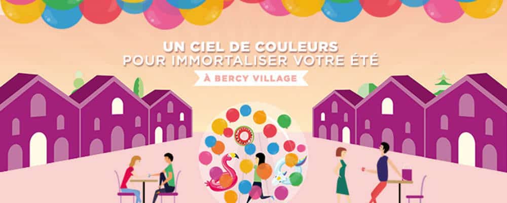 animation at the Bercy village: a sky of coloured balloons