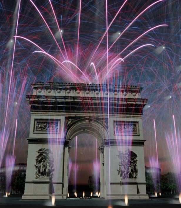 New Year's Day in Paris - fireworks show at the Arc de Triomphe 
