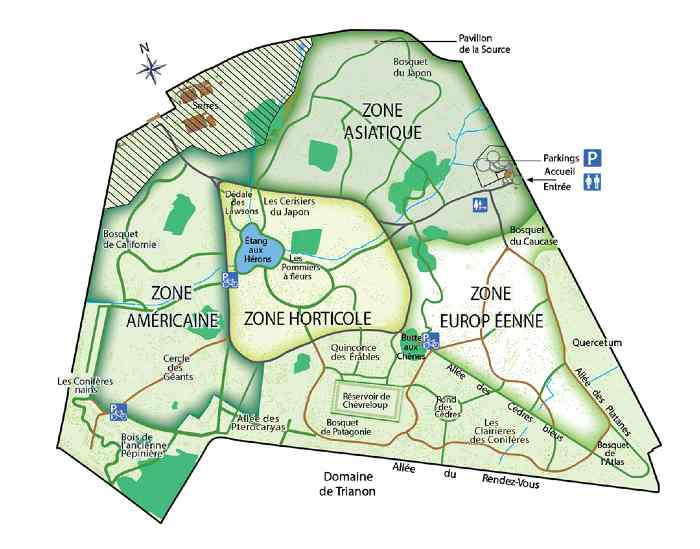 plan de l'arboretum de Versailles Chevreloup