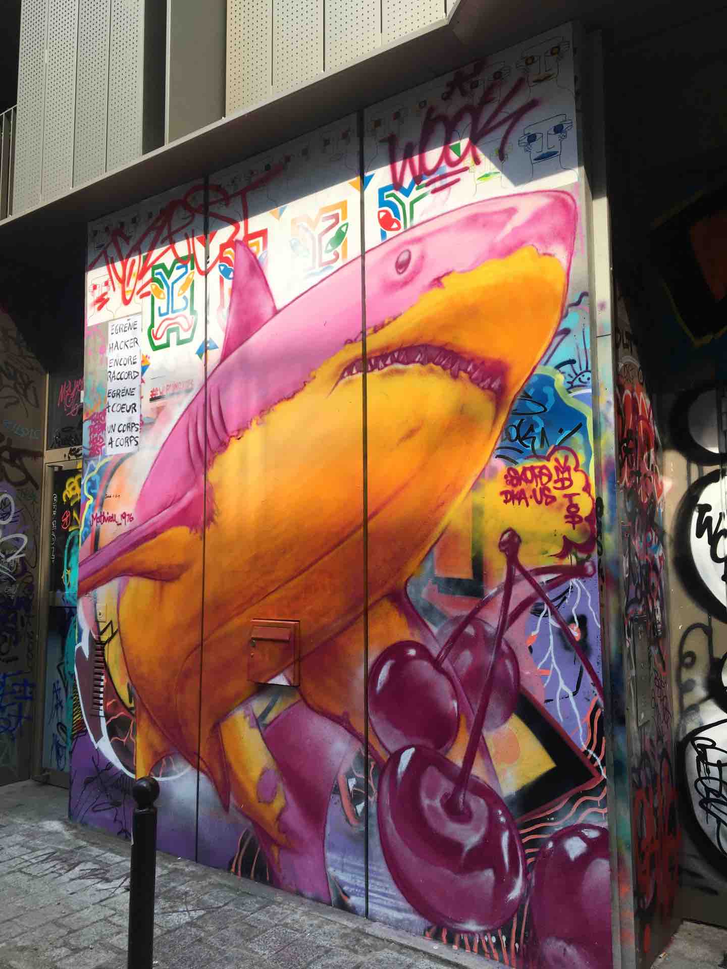 Layered graffiti on Rue Denoyez, Belleville